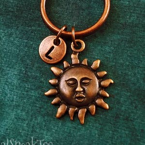 Sun Keychain VERY SMALL Copper Sun Charm Keychain Celestial Sun Keyring Radiant Sun Pendant Personalized Keychain Boyfriend Keychain Gift