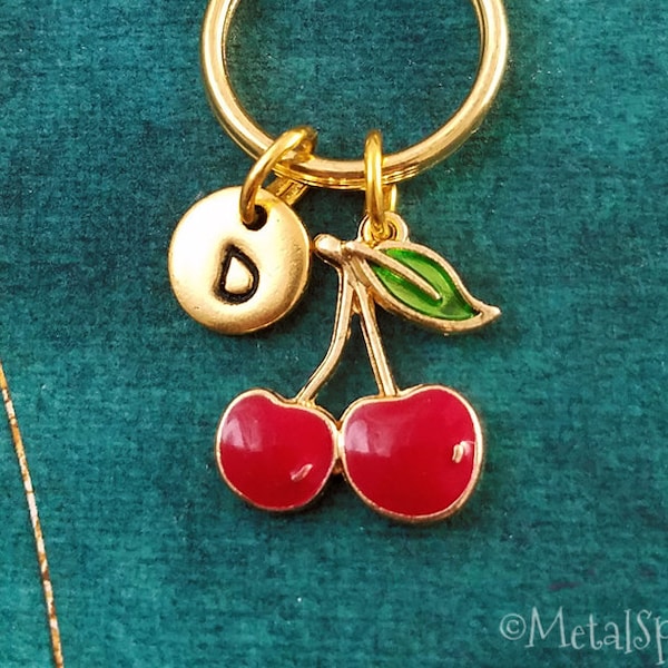 Cherry Keychain SMALL Red Cherries Keychain Cherry Charm Keychain Cherry Pendant Keychain Personalized Initial Keychain Girlfriend Gift