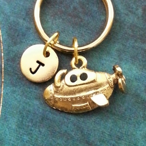 Submarine Keychain SMALL Submarine Keyring Gold Submarine Charm Keychain Personalized Keychain Initial Keychain Steampunk Keychain Sub Gift
