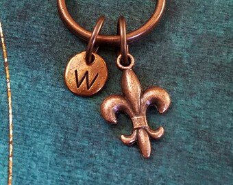 Fleur de Lis Keychain VERY SMALL Fleur de Lys Keychain Personalized Keychain Medieval Keychain Charm Keychain French Royalty Keychain