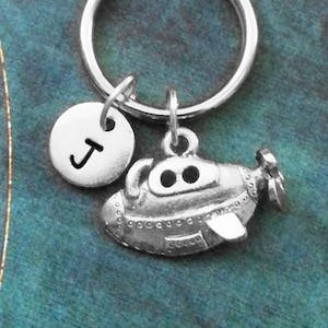 Submarine Keychain SMALL Submarine Keyring Silver Submarine Charm Keychain Personalized Keychain Initial Keychain Steampunk Keychain Sub