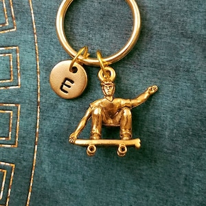 Skateboarder Keychain SMALL Skateboard Keychain Skater Keychain Skater Boy Keychain Boyfriend Keychain Teenage Son Keychain Initial Keychain