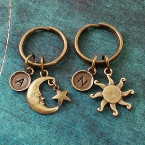 Sun Keychain SET of SMALL Sun and Moon Keychains Bronze Celestial Keychain Star Keychain Brass Friendship Keychains Best Friends Keychains
