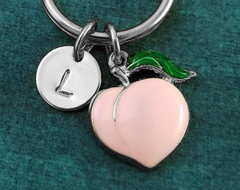 Peach Keychain SMALL Peach Keyring Texting Gift Girlfriend Keychain Fitness Gift Booty Keychain Bridesmaid Keychain Personalized Initial