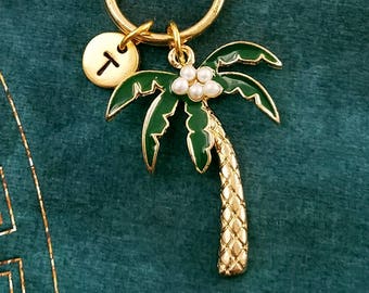 Palm Tree Keychain SMALL Palm Tree Keyring Beach Keychain Initial