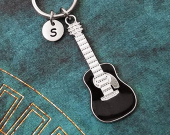 Guitar Keychain SMALL Black Guitar Keyring Charm Keychain Guitarist Keychain Musician Keychain Boyfriend Keychain Music Keychain Rocker Gift