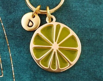 Lemon Keychain SMALL Lemon Keyring Food Keychain Lemon Slice Fruit Pendant Keychain Letter Keychain Initial Charm Keychain Personalized Gift