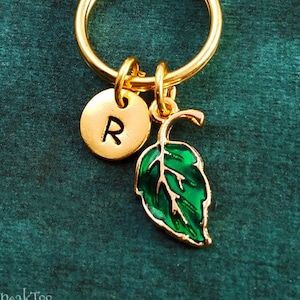 Leaf Keychain VERY SMALL Green Leaf Keyring Girlfriend Keychain Bridesmaid Keychain Personalized Initial Keychain Charm Keychain Pendant
