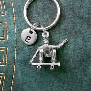 Skateboarder Keychain SMALL Skateboard Keychain Skater Keychain Skater Boy Keychain Boyfriend Keychain Teenage Son Keychain Initial Keychain