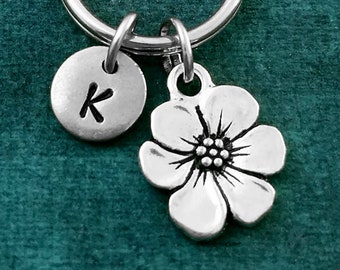 Flower Keychain VERY SMALL Flower Keyring Flower Charm Keychain Bridesmaid Keychain Gardener Gift Gardening Gift Garden Personalized Initial