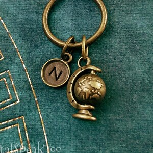 Globe Keychain VERY SMALL Bronze Globe Keyring Boyfriend Keychain Bridesmaid Keychain Long Distance Relationship Travel Graduation Gift