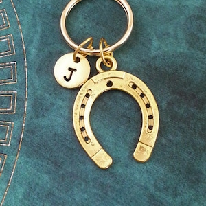 Horseshoe Keychain SMALL Gold Horse Shoe Keychain Horseshoe Keyring Horse Keychain Lucky Keychain Horse Gift Charm Keychain Initial Keyring