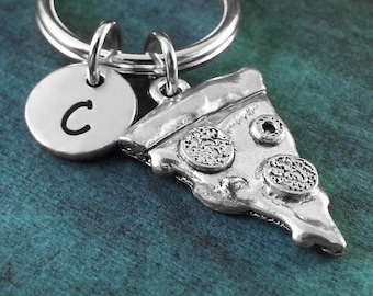 Pizza Keychain SMALL Silver Pizza Slice Keychain Personalized Keychain Food Keychain Pizza Gift Bridesmaid Keychain Slice of Pizza Keyring