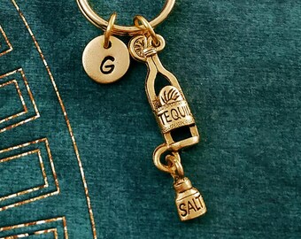 Tequila Keychain SMALL Charm Keychain Mexican Keychain Alcohol Keychain 21st Birthday Gift Personalized Keychain Initial Bartender Serveuse