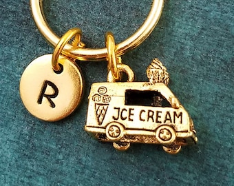Ice Cream Truck Keychain VERY SMALL Ice Cream Charm Keychain Ice Cream Keychain Personalized Keychain Pendant Keychain Initial Keychain Gift