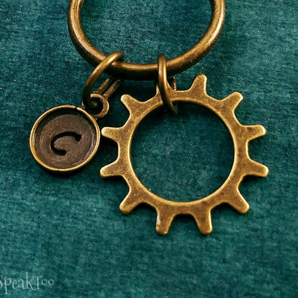 Gear Keychain SMALL Bronze Gear Charm Keychain Gears Keychain Gear Keyring Cog Steampunk Gift Pendant Personalized Keychain Initial Keychain