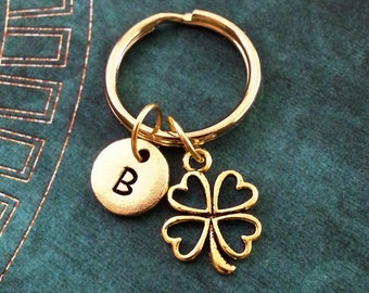 Four Leaf Clover Keychain, VERY SMALL Keyring, St. Patrick's Day Keychain Good Luck Charm Gold Clover Keyring St. Patty's Lucky Keychain