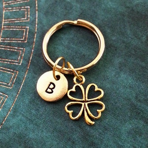 Four Leaf Clover Keychain, VERY SMALL Keyring, St. Patrick's Day Keychain Good Luck Charm Gold Clover Keyring St. Patty's Lucky Keychain