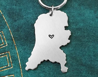 The Netherlands Keychain SMALL Personalized Keychain Engraved Keychain Long Distance Relationship Couples Keychain Map Keychain Travel Gift