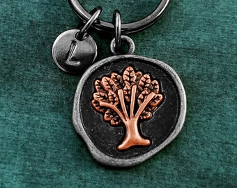 Willow Tree Keychain SMALL Family Tree Charm Keychain Wax Seal Keychain Boyfriend Keychain Gunmetal Keychain Tree of Life Keychain Letter