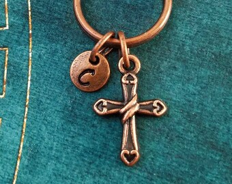 Cross Keychain VERY SMALL Cross Keyring Christian Keychain Copper Cross Charm Boyfriend Keychain Father's Day Keychain Pastor Gift Christmas