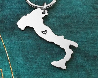 Italy Keychain SMALL Italy Keyring Personalized Keychain Engraved Keychain Long Distance Relationship Couples Keychain Map Keychain Travel