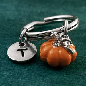 Pumpkin Keychain VERY SMALL Pumpkin Keyring Halloween Keychain Autumn Personalized Keychain Initial Keychain Bridesmaid Keychain Letter Gift