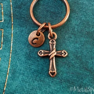 Cross Keychain VERY SMALL Cross Keyring Christian Keychain Copper Cross Charm Boyfriend Keychain Vatertag Keychain Pastor Geschenk Weihnachten