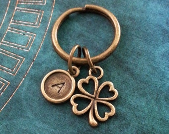 Four Leaf Clover Keychain, VERY SMALL Keyring, St. Patrick's Day Keychain Good Luck Charm Brass Shamrock Keychain St. Patty's Lucky Keychain