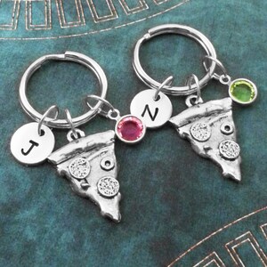 Pizza Keychain SMALL Silver Pizza Slice Keychain Personalized Keychain Food Keychain Birthstone Keychain Bestfriends Keychain Slice of Pizza