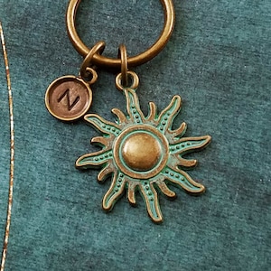 Sun Keychain VERY SMALL Sun Keyring Bronze Sun Charm Keychain Patina Sun Pendant Keychain Celestial Keychain Space Keychain Solar Keychain