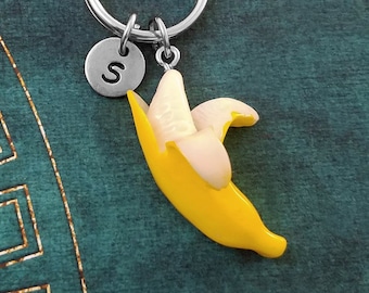 Banana Keychain SMALL Banana Keyring Fruit Keychain Girlfriend Keychain Bridesmaid Keychain Personalized Initial Keychain Charm Keychain