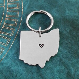 Ohio Keychain Personalized Hand Stamped Ohio Keyring Long Distance Relationship Couples Jewelry Heart State Keychain Ohio Gift Ohio Jewelry