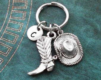 Cowboy Hat Keychain, SMALL Cowboy Boot Keyring, Boots Keychain Desert Keychain Bohemian Keychain Southern Gift Boyfriend Gift Gift for Him
