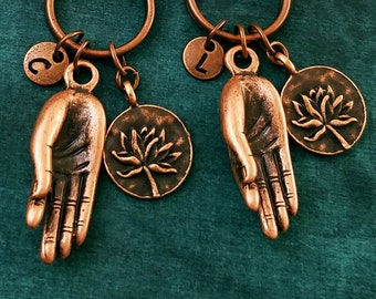 Meditation Keychain SET of 2 SMALL Gyan Mudra Keychains Lotus Keychain Sisters Keychain Best Friend Keychain Friends Keychain Yoga Partner