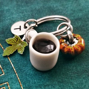 Pumpkin Spice Latte Keychain SMALL Pumpkin Spice Coffee Keychain Autumn Keychain Fall Keychain Pumpkin Keychain Orange Maple Leaf Keychain