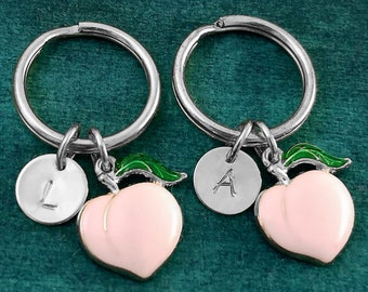 Peach Keychain SET of 2 SMALL Peach Keyrings Booty Keychain Fitness Gift Sisters Keychain Best Friends Keychain Friendship Keychain Initial