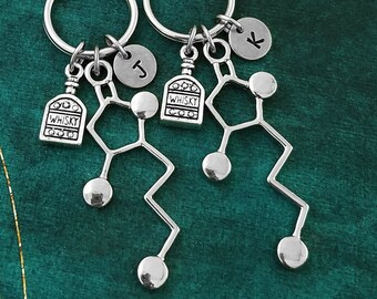 Whiskey Molecule Keychain SET of 2 SMALL Whisky Bottle Keychains Best Man Gift Boyfriend Keychain Best Friends Keychain Friendship Keychain