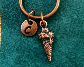 Ice Cream Cone Keychain VERY SMALL Copper Ice Cream Charm Keychain Ice Cream Parlor Personalized Keychain Pendant Keychain Monogram Keychain