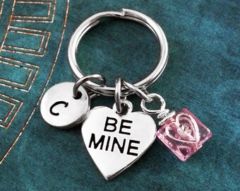 Be Mine Heart Keychain, Conversation Heart Charm, Personalized Valentine's Gift, Candy Heart Keychain, Valentine's Day Keychain Be Mine Gift