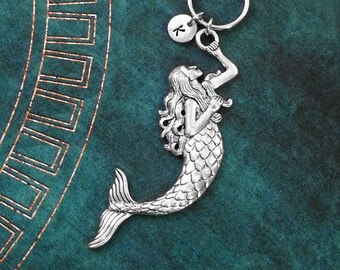 Mermaid Keychain LARGE Mermaid Keyring Personalized Keychain Siren Keychain Fantasy Keychain Girlfriend Keychain Initial Keychain Charm Gift