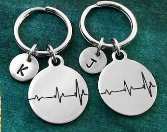 Heartbeat Keychain SET of 2 SMALL Heartbeat Keyrings Heart Keychain Best Friend Keychain Couples Keychain Girlfriend Keychain Boyfriend Gift