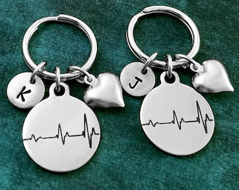 Heartbeat Keychain SET of 2 SMALL Heartbeat Keyrings Heart Keychain Best Friend Keychain Couples Keychain Girlfriend Keychain Boyfriend Gift