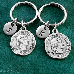 Roman Coin Keychain SET of 2 SMALL Greek Coin Keychains Best Friend Keychain Couples Keychain Friendship Keychain Boyfriend Keychain Gift