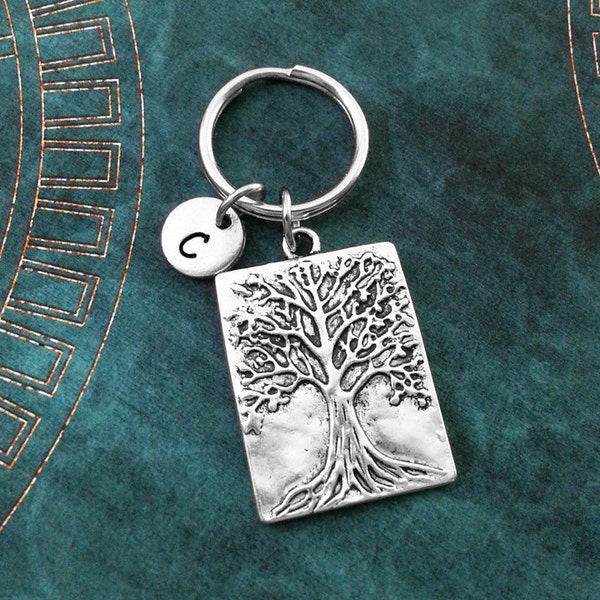 Tree Keychain, Willow Keychain, Personalized Keychain, Nature Keychain, Silver Keychain, Monogram Keychain, Tree Keyring, Autumn Keychain