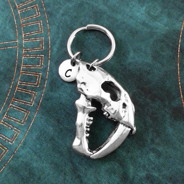 Saber Toothed Tiger Keychain LARGE Saber Tooth Keychain Personalized Keychain Boyfriend Gift Boyfriend Keychain Sabre Toothed Tiger Skull