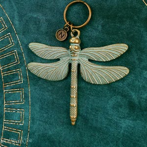 Dragonfly Keychain LARGE Dragonfly Charm Keychain Dragonfly Keyring Initial Keychain Personalized Keychain Patina Keychain Girlfriend Gift