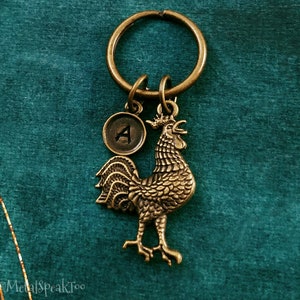 Rooster Keychain SMALL Charm Keychain Bronze Rooster Keychain Boyfriend Keychain Husband Keychain Brother Keychain Personalized Initial Gift