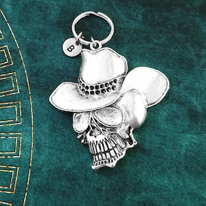 Cowboy Keychain LARGE Cowboy Skull Keychain Cowboy Keyring Skull Keyring Skeleton Keychain Western Personalized Keychain Initial Keychain
