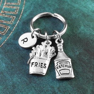 French Fries and Ketchup Keychain, Fast Food Key Ring Personalized Keyring Food Necklace Custom Keychain Fries Charm Hand Stamped Ketchup